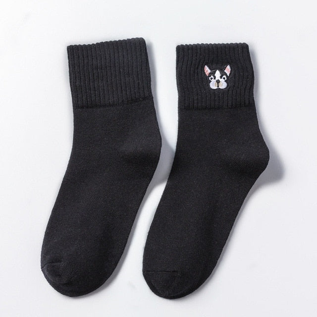 Cotton Sock Harajuku Cartoon Dog Embroidery Cute Socks