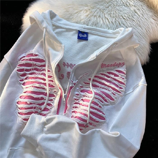 Embroidery Butterfly Cardigan Hoodie - Harajuku Style