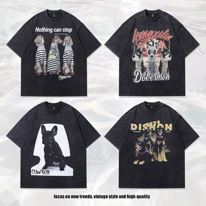 Harajuku Style Water-Washed Vintage Loose Fit Cotton Tee