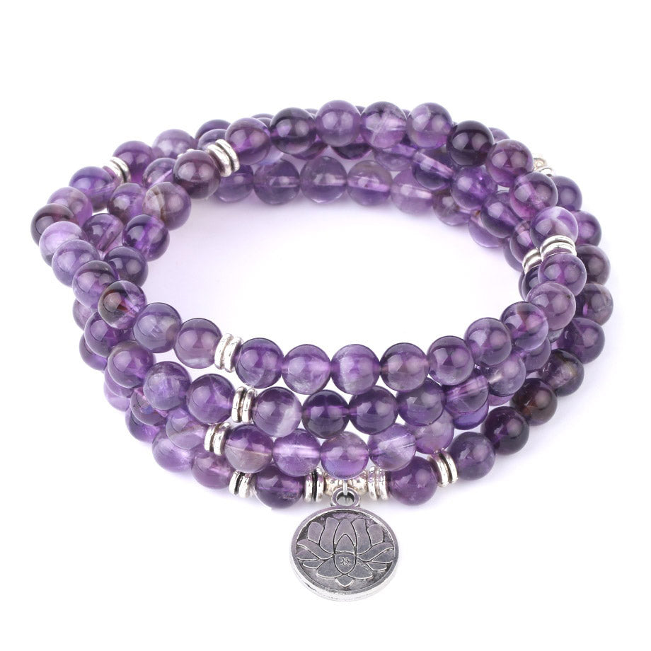 Natural Stone Yoga Healing Bracelet with Tree of Life & Lotus Charms