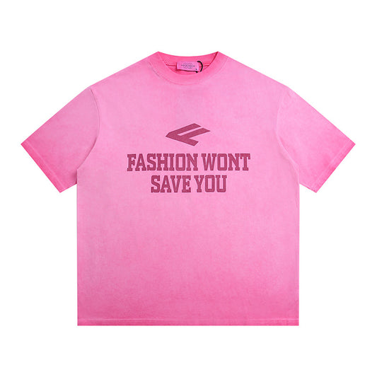Retro Tie-Dye Letter Print Loose T-Shirt