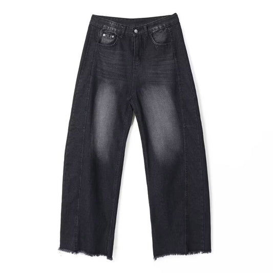 Washed Retro Deconstructed Black Grey Jeans
