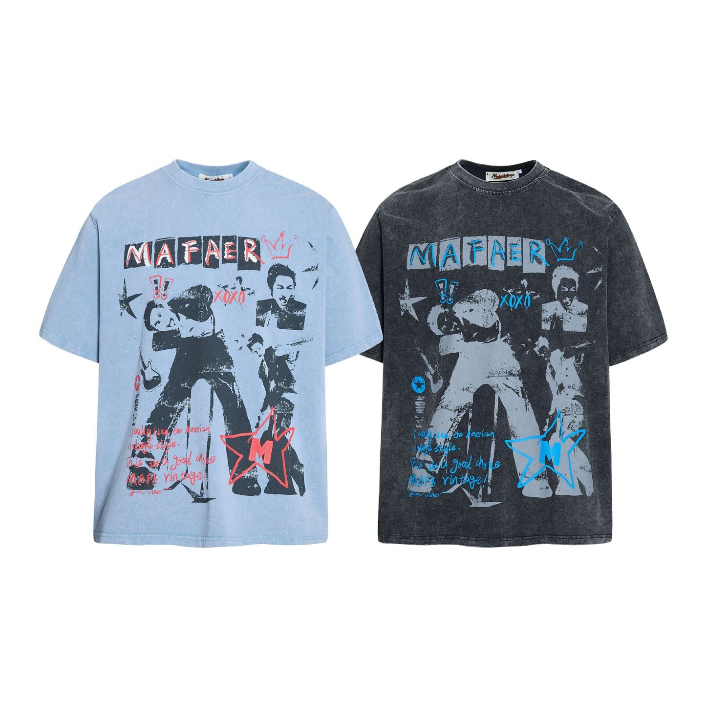 Portrait Distressed Printed Short-Sleeved Shirt — Harajuku Street Style Tee