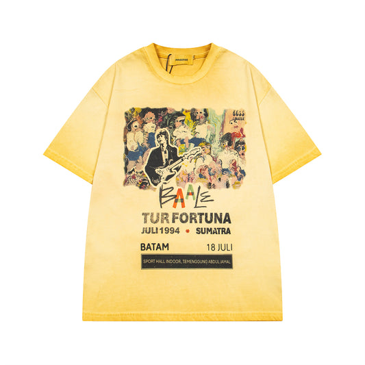 Harajuku Style Vintage Dyed Rock Singer T-Shirt
