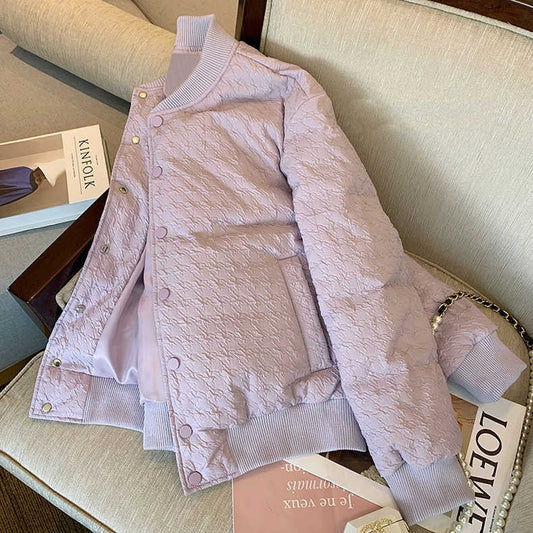 Playful Purple Thickened Baseball Jacket for Women