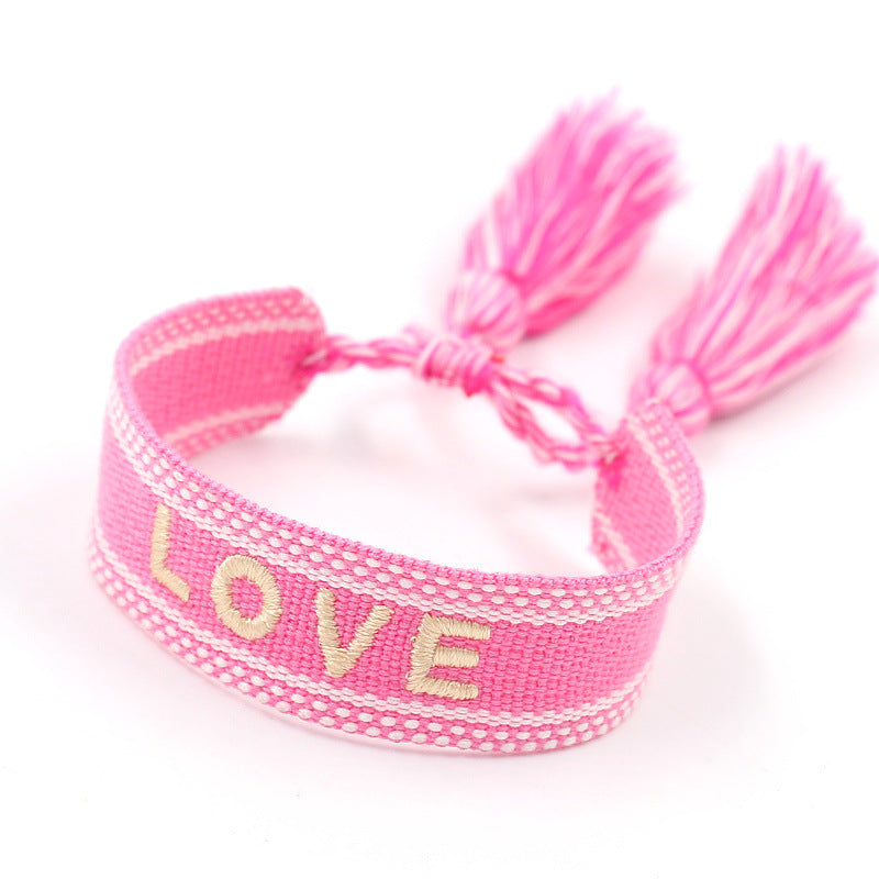 Embroidered Logo Woven Tassel Couple Wrist Strap Bracelets