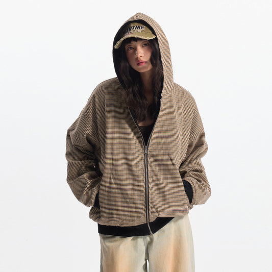 Double-Sided Wear Hooded Cardigan - Unisex Plaid Jacket