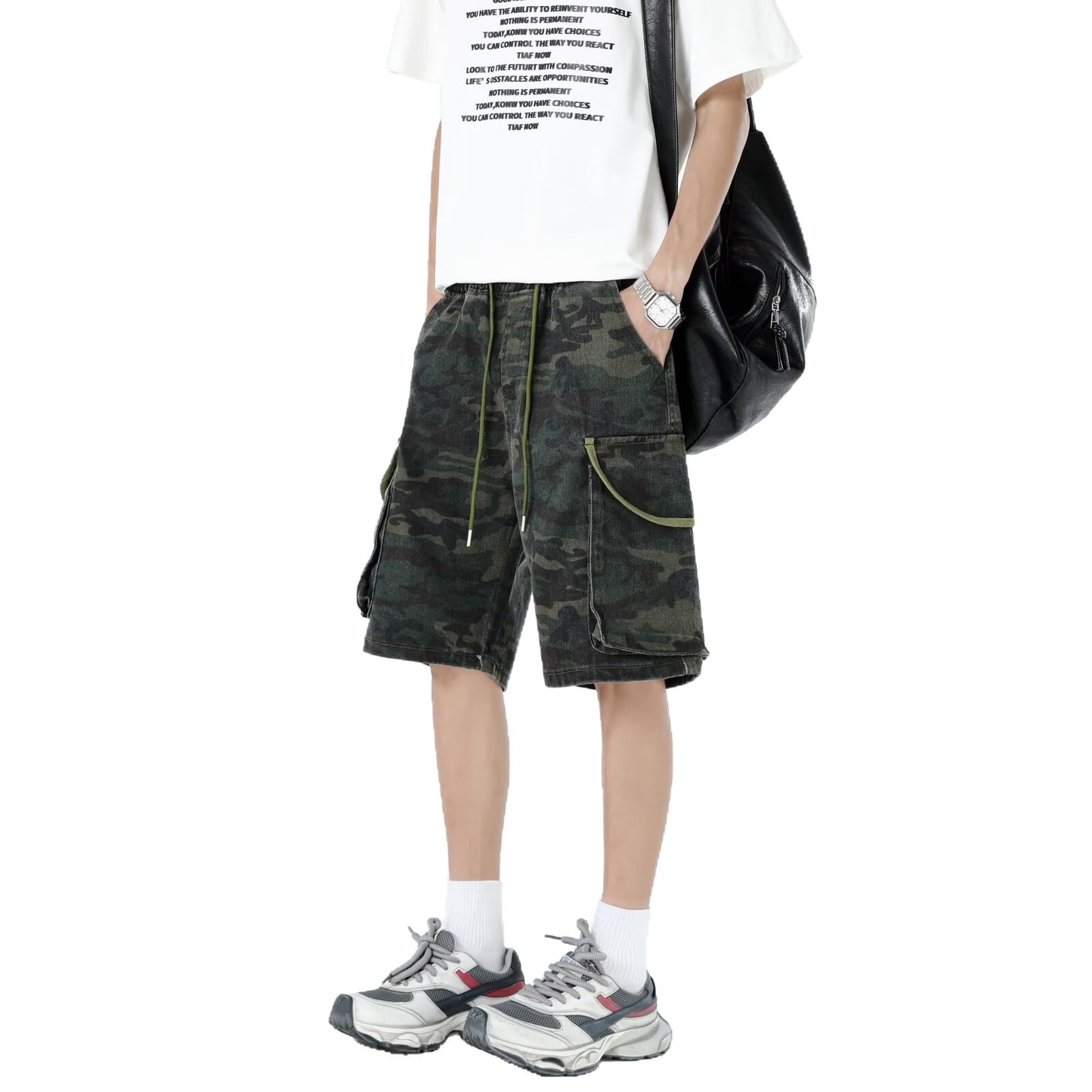 Men's Washed Camouflage Denim Shorts - Harajuku Style