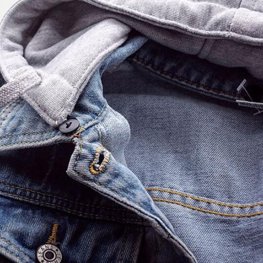 Playful Plus Size 5XL Denim Jacket with Hoodie
