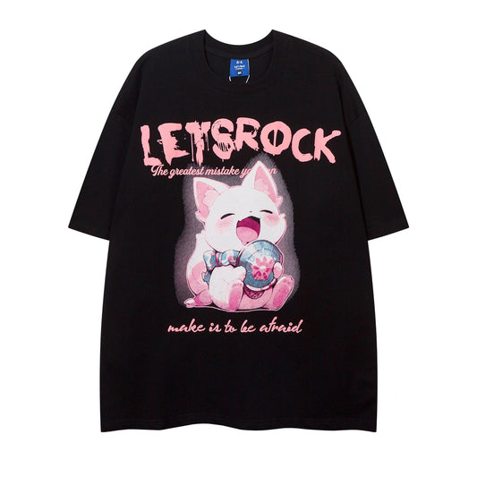 Retro Cartoon Cat Print Tee - Harajuku Style