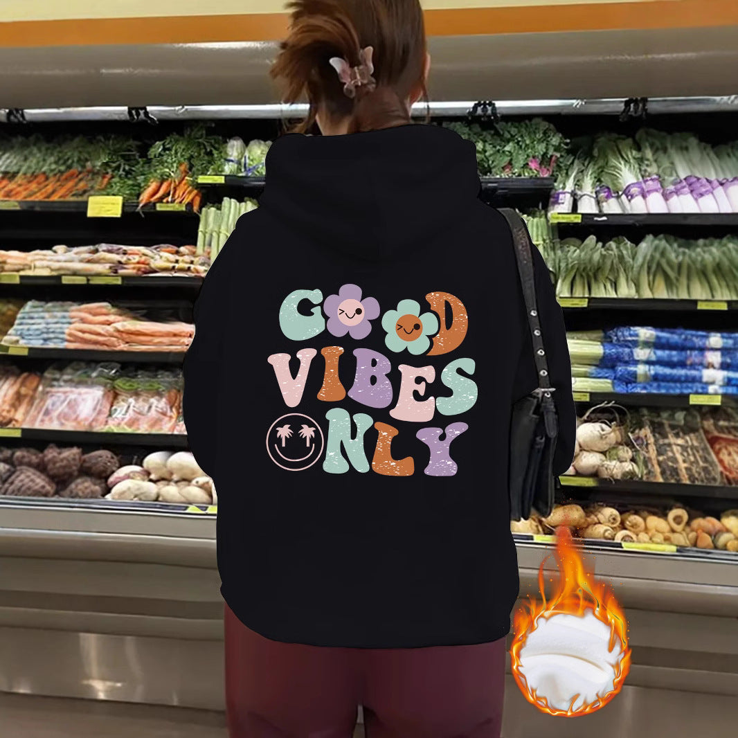 Good Vibes Printed Hoodie Top