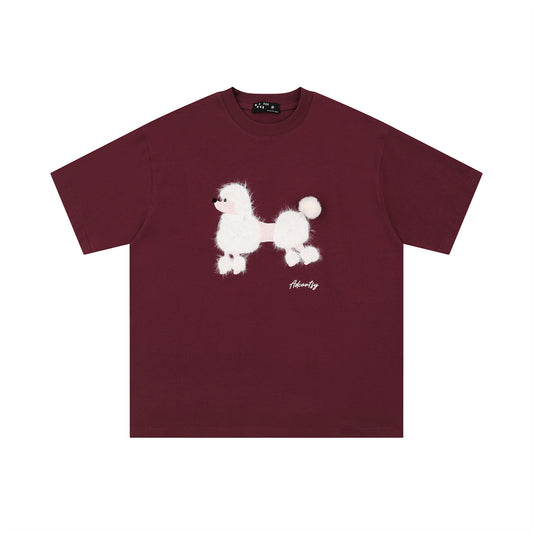 Retro Fuzzy Dog Print Short Sleeve T-Shirt for Men