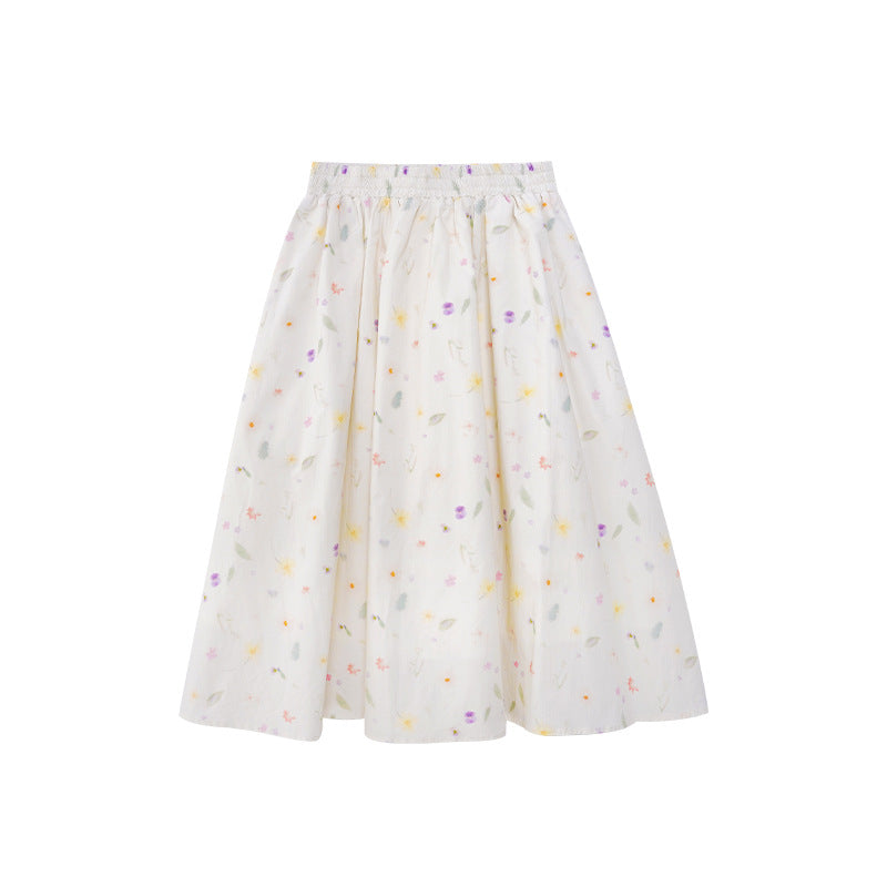 Floral A-line Midi Skirt in Apricot Polka Dot