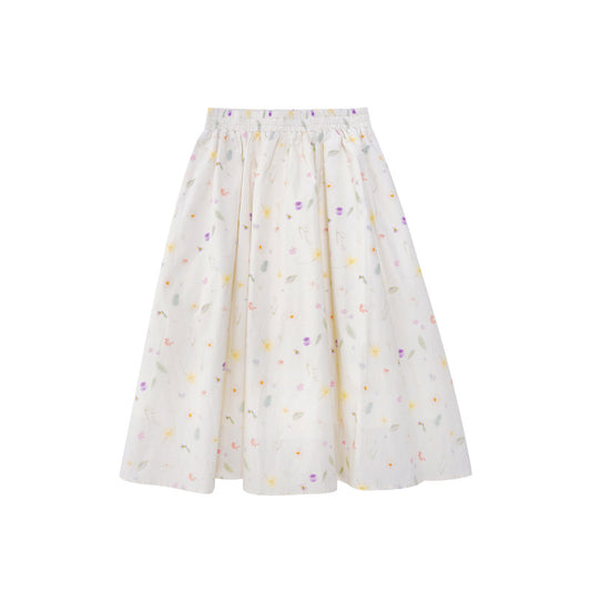 Floral A-line Midi Skirt in Apricot Polka Dot