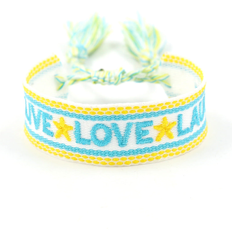 Embroidered Logo Woven Tassel Couple Wrist Strap Bracelets