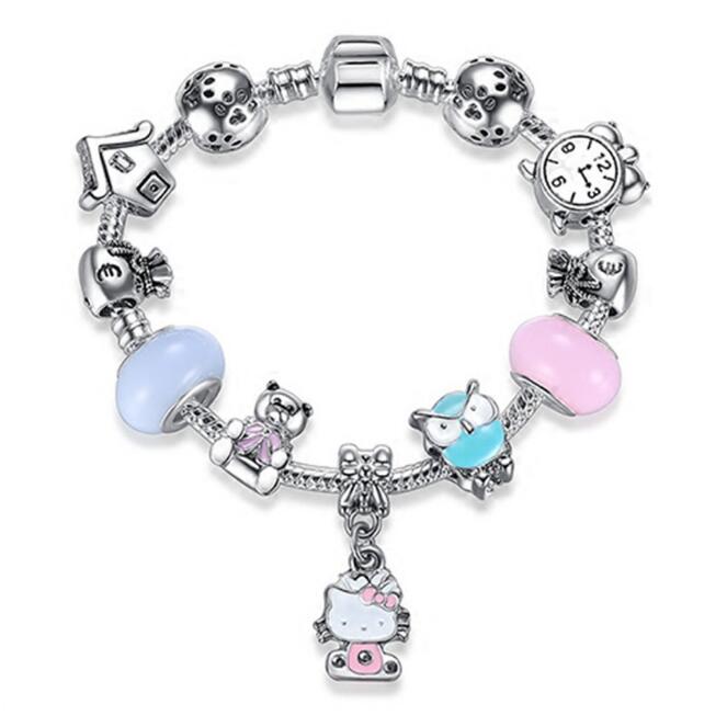 925 Silver Kitty Cat Charm Bracelet for Harajuku Style