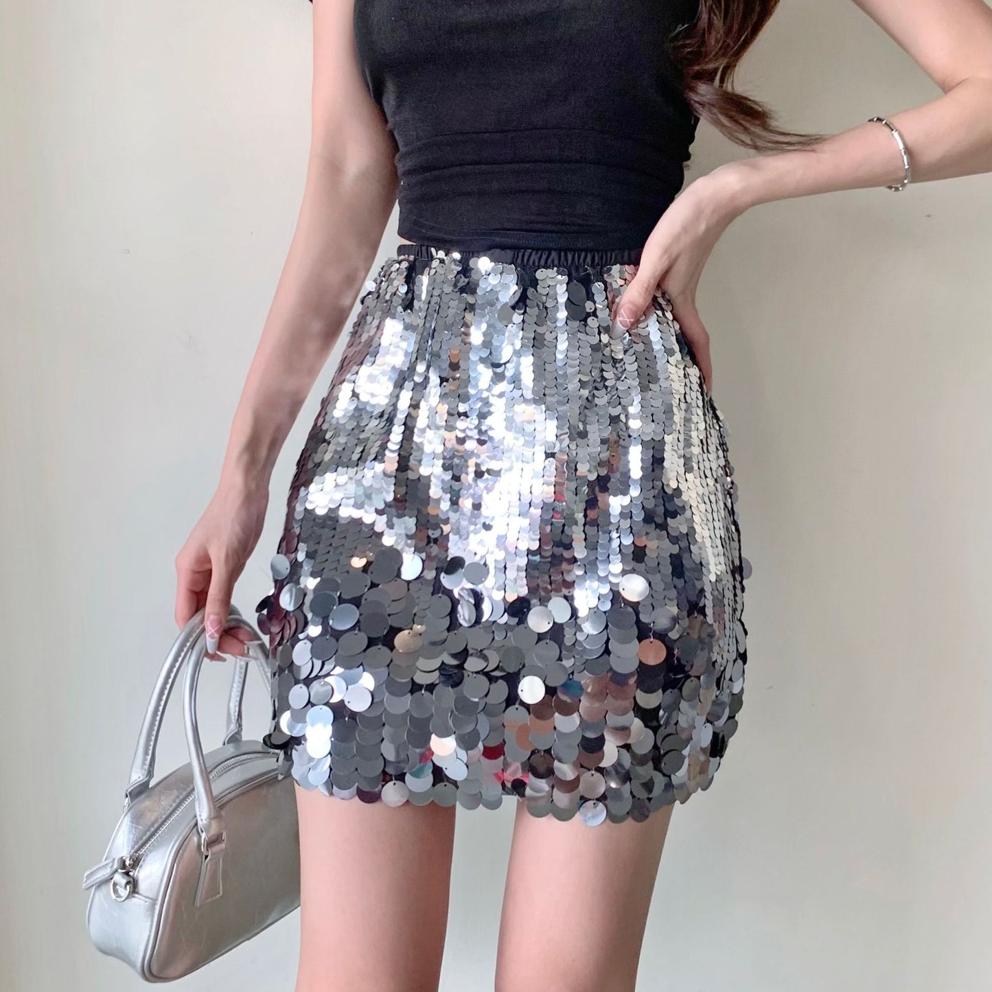 Harajuku Style Sequined Half Skirt for Women