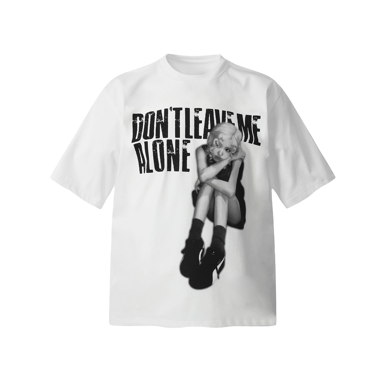 Harajuku Human Figure Letter Print Crew Neck T-Shirt for Men