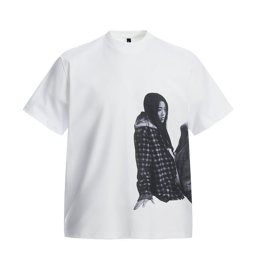 Harajuku Style Men's Casual Portrait Print T-Shirt
