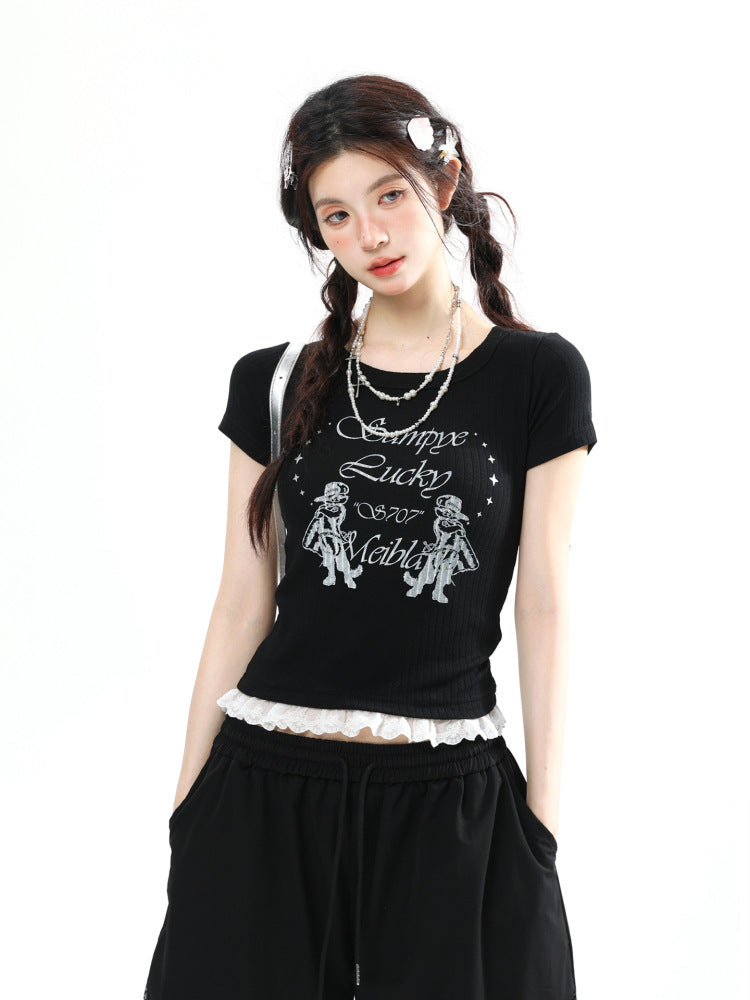 Lace Short Sleeved T-Shirt for Women