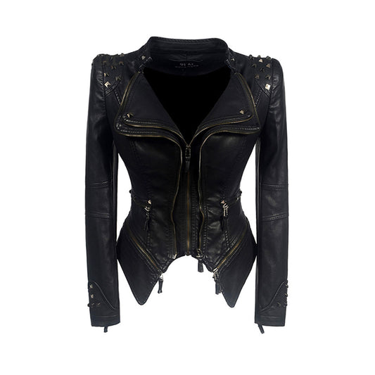 Harajuku Style Black Faux Leather Motorcycle Jacket
