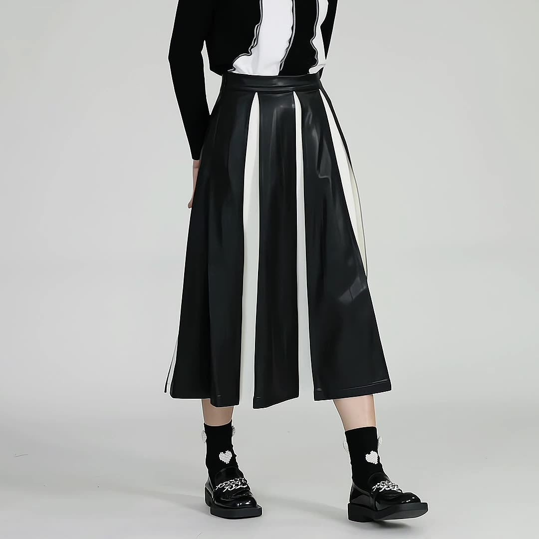 Harajuku Style PU Leather A-Line Patchwork Skirt