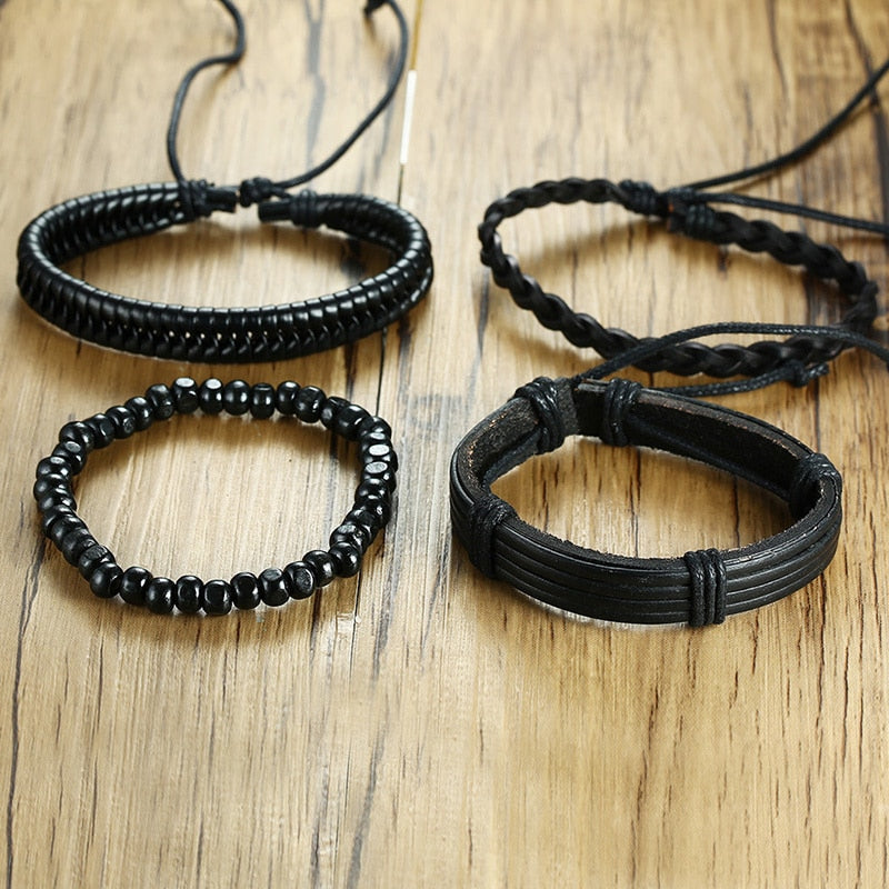 4pcs Adjustable Black Bracelets Set - Harajuku Style Jewelry