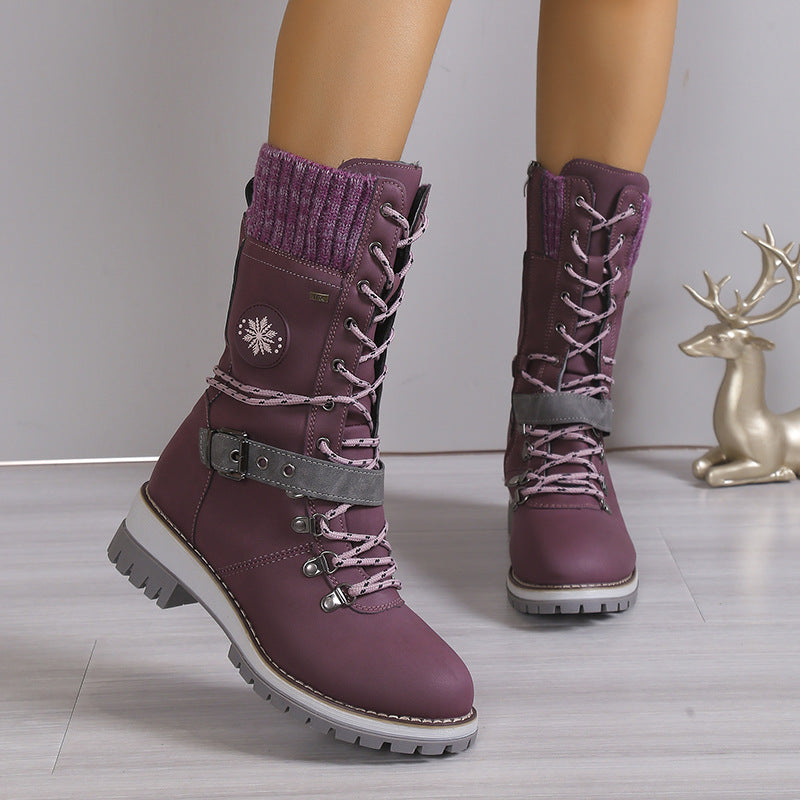 Women's High-Top Thick and Warm Cotton Snow Boots with Integrated Fur