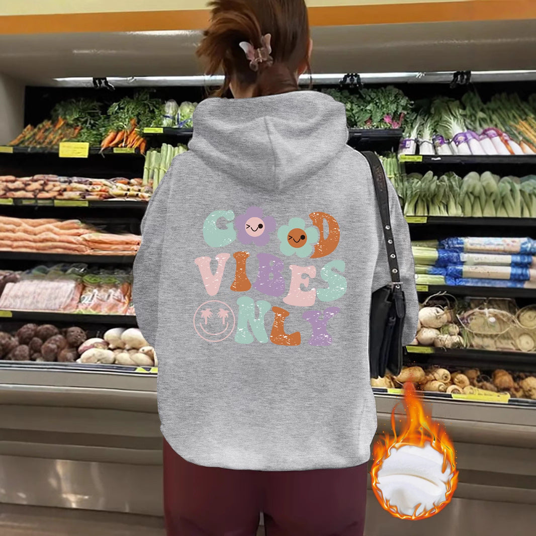 Good Vibes Printed Hoodie Top