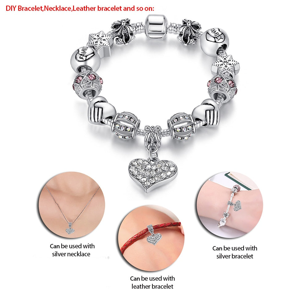 Unique Silver Crystal Charm Bracelet for Women