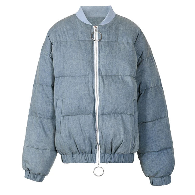 Harajuku Style Blue Denim Oversized Warm Down Jacket