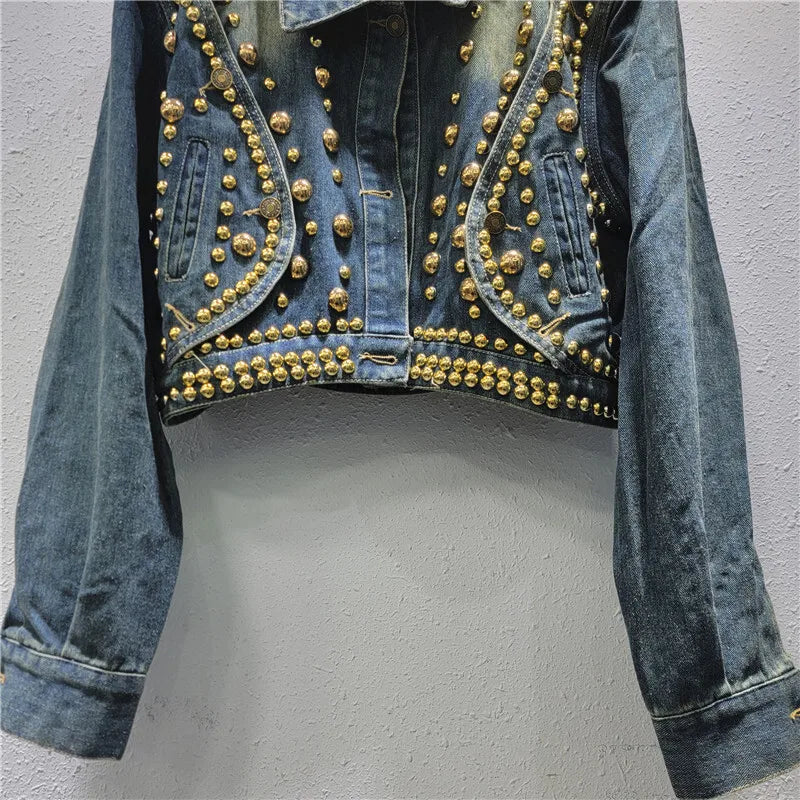 Harajuku-Inspired Long Sleeve Rivet Denim Jacket
