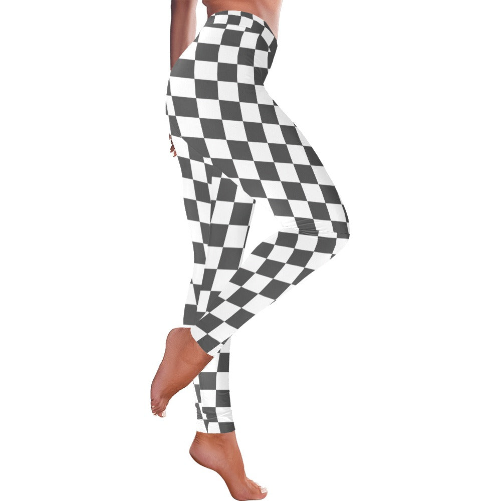 Black and White Checkered Women's All-Over Low Rise Leggings