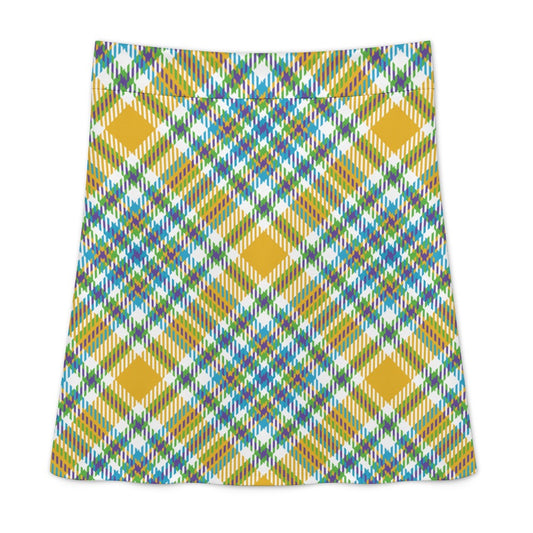 Yellow Plaid Zipper Skirt Women's Short Dress