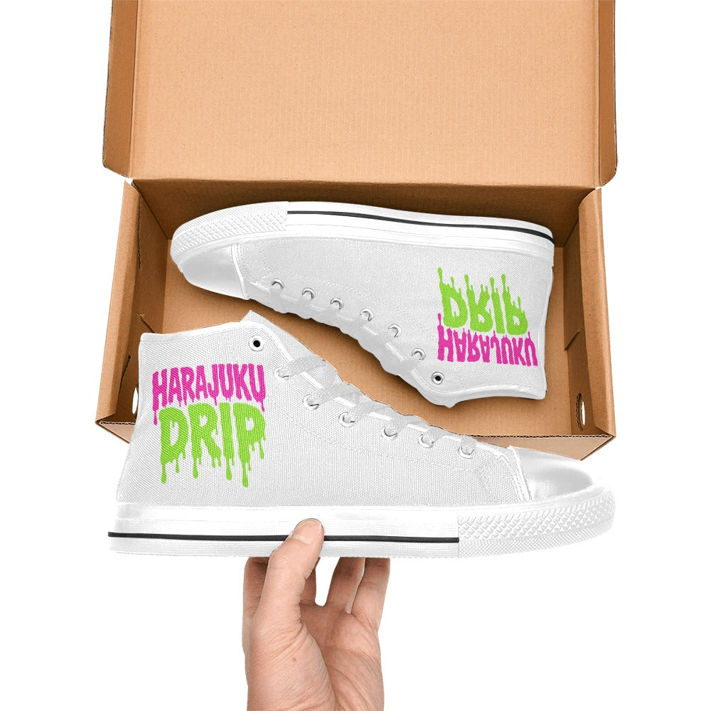 Harajuku Drip Neon Logo High Top Canvas Women's Shoes