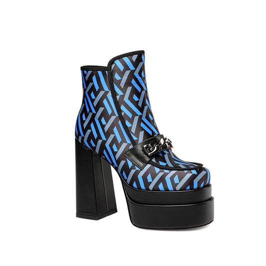 Chunky High Heels Ankle Boots with Metal Decor