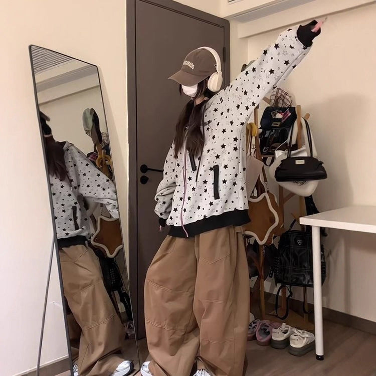 Star All-Over Print Gray Hooded Sweatshirt