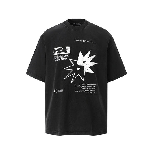 Harajuku Style Faded Printed Cotton Tee - Men's Loose Fit