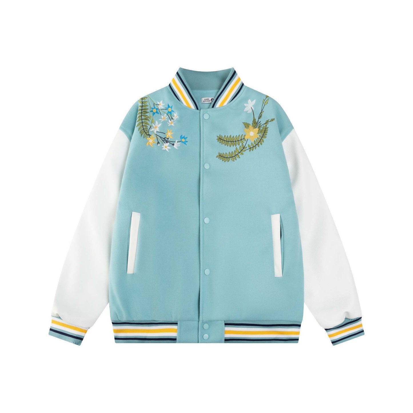 Spliced Floral Embroidered Baseball Jacket