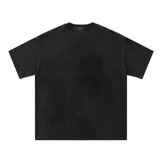 Harajuku Style Washed Portrait Print T-Shirt for Couples