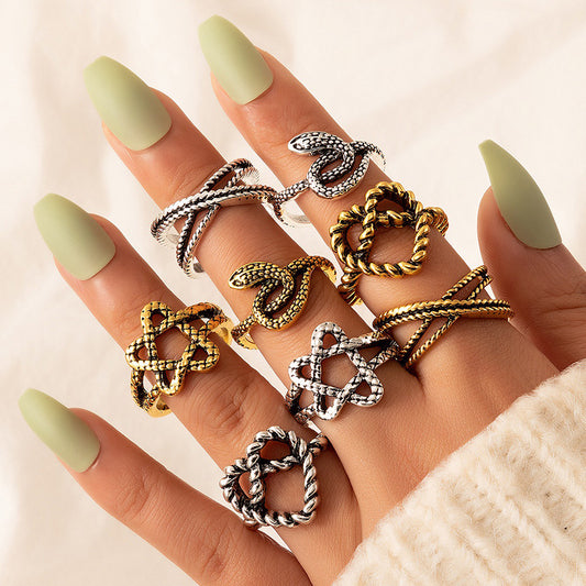 Retro Love Multicolor Snake Ring Set