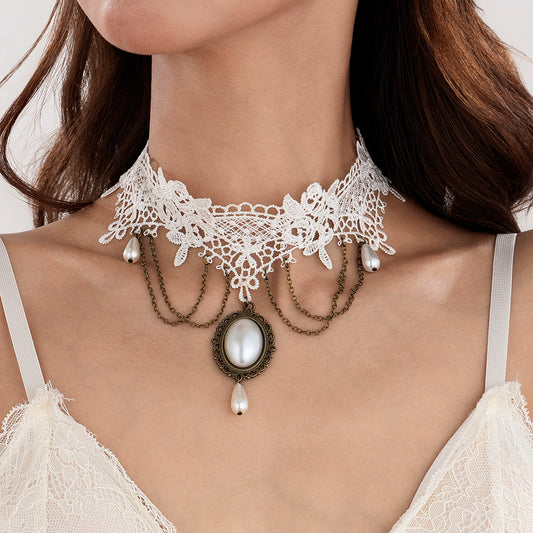 Harajuku-Inspired Inlaid Gemstone Pendant Necklace