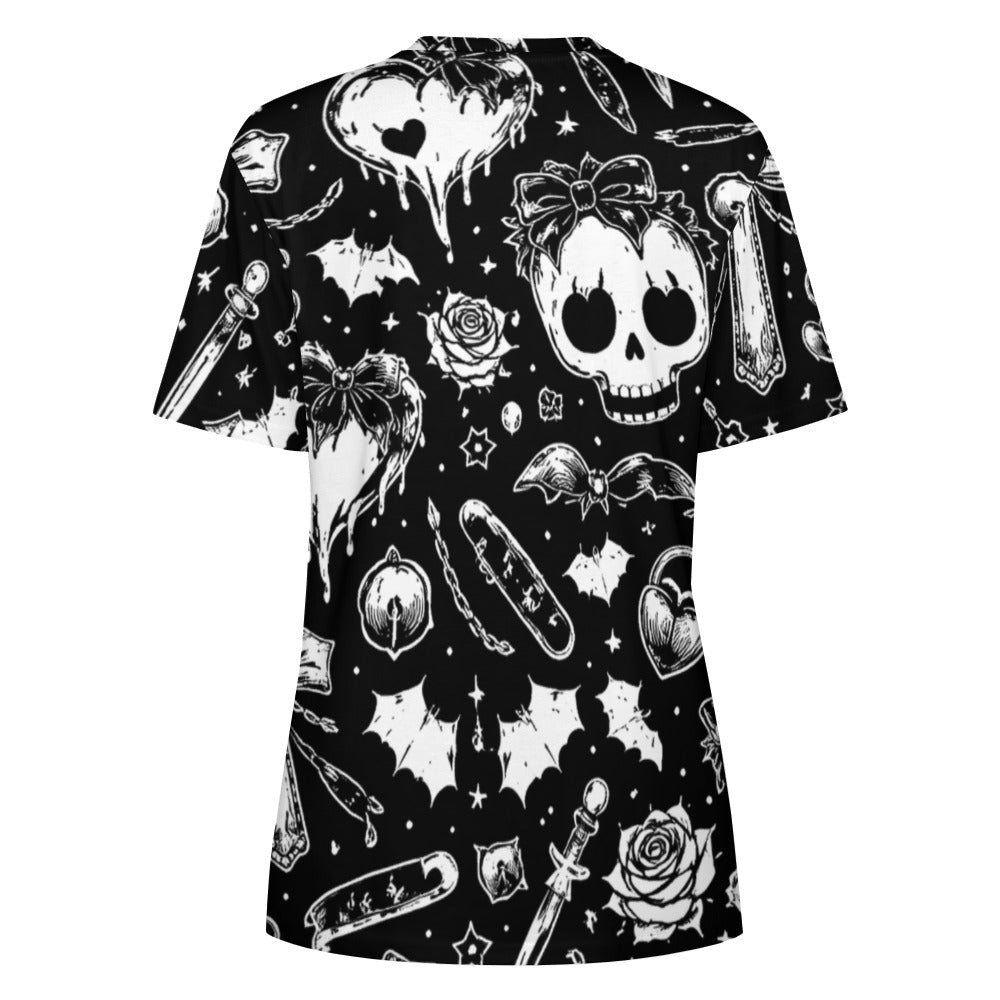 Skulls Goth Pattern Women's 100% Cotton T-Shirt