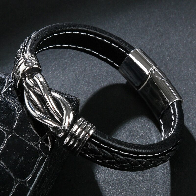 Harajuku Punk Men's Leather Bracelet - Titanium Steel