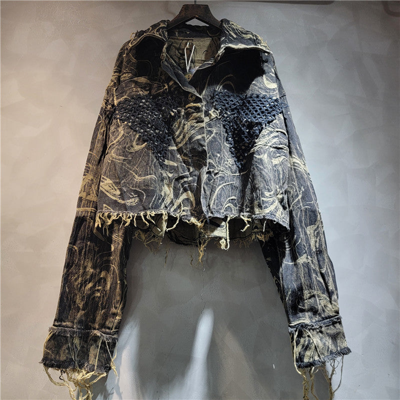 Harajuku Style Long Sleeve Tweed Edge Denim Jacket