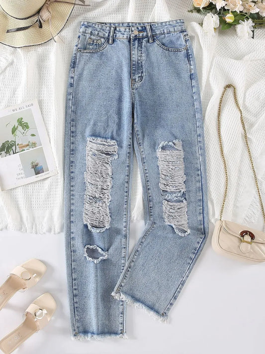 Harajuku Distressed Raw Hem Jeans
