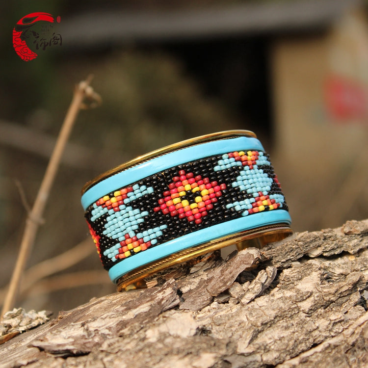 Handmade Nepalese Boho Beaded Bracelet - Open Design