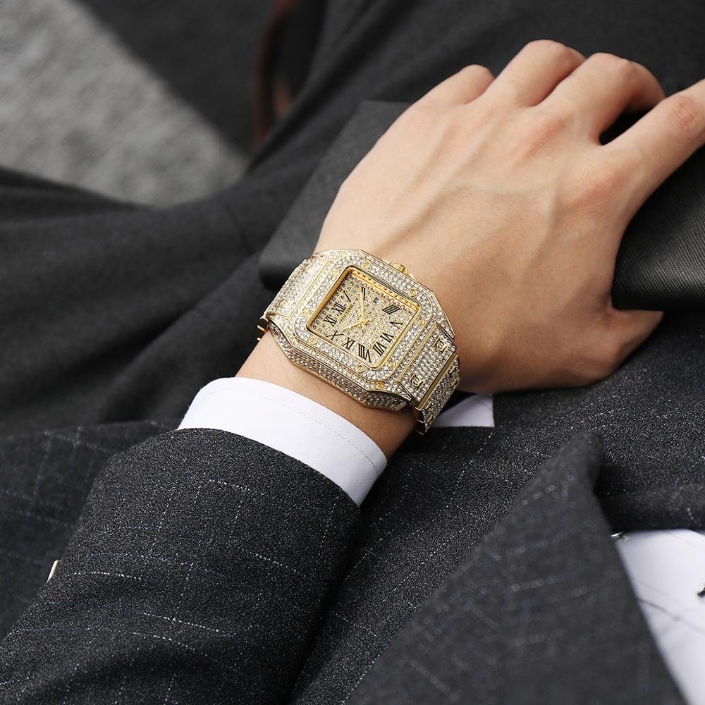 Luxury Square Diamond Quartz Watch for Men