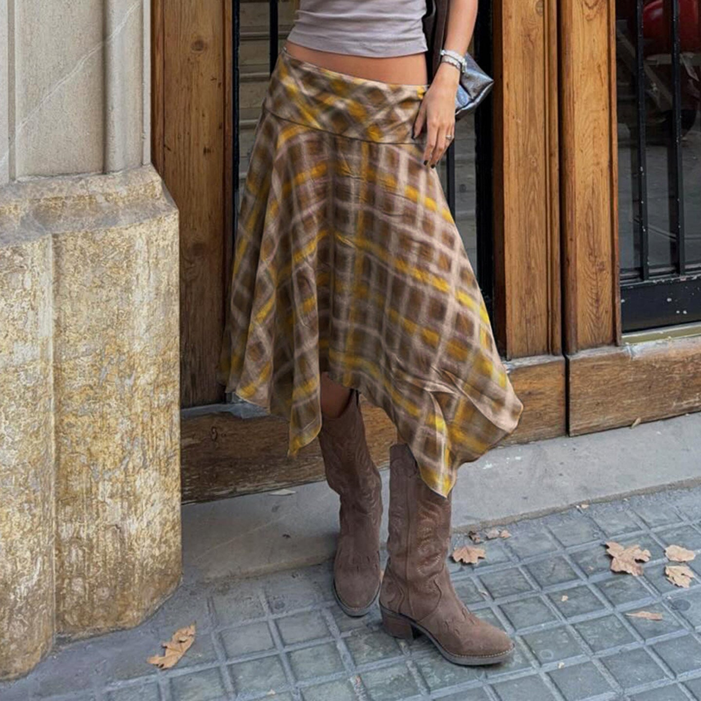 Retro Slim Fit Plaid Versatile Skirt