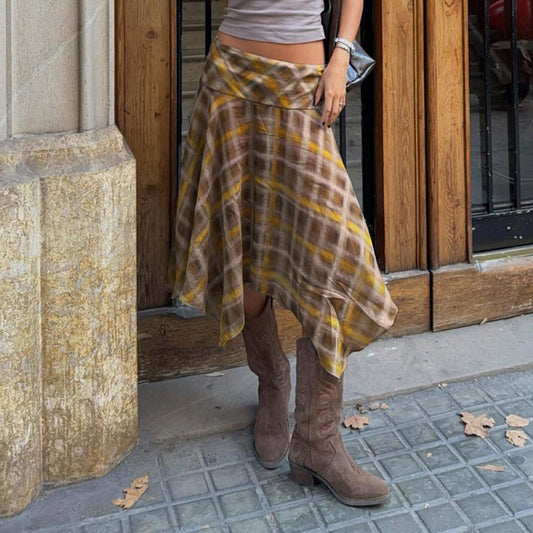 Retro Slim Fit Plaid Versatile Skirt